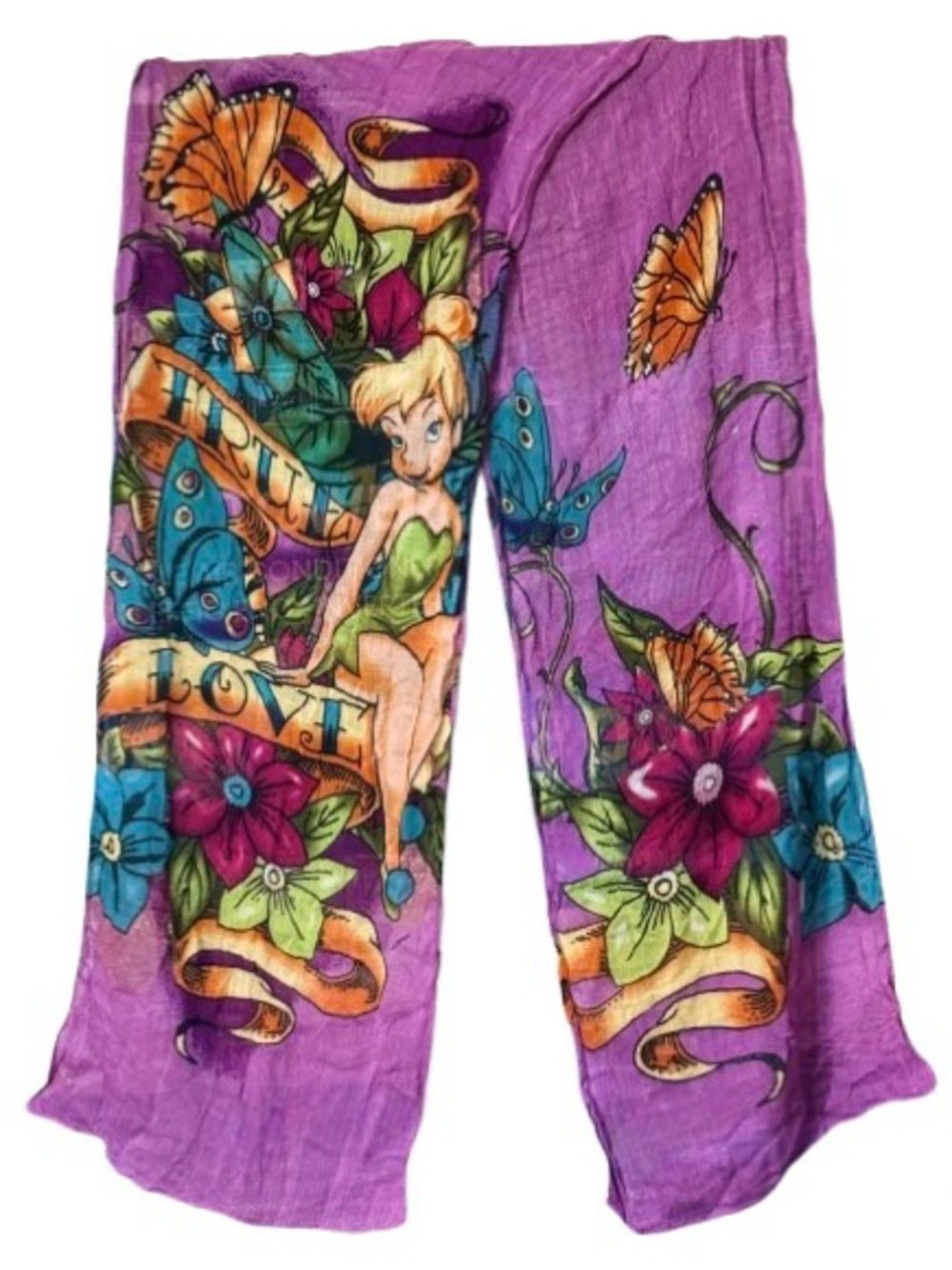 Vintage Disneyland Tinker Bell Y2K Tattoo Art Wrap Scarf (Purple/Multi) - GUC